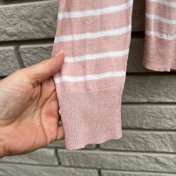 Pure Alfred Sung Lightweight Pink and White Striped Cardigan Sz L - Picture 3 of 10
